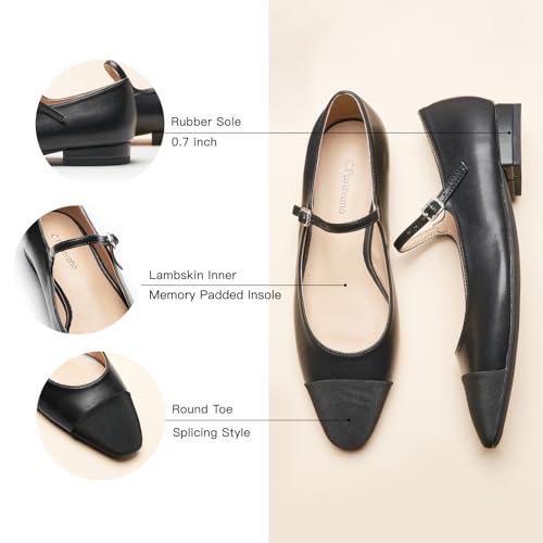 C.Paravano Women's Mary Jane Flats | Almond Toe Ballet Flats | Daily Wear Shoes with Adjustable Strap | Dress Shoes for Work(Size 11.5,a-Black)4