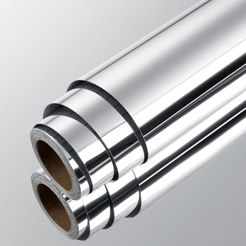 LaCheery Papier Peint Miroir Autocollant Revetement Adhesif Meuble Cuisine Argenté Réfléchissant 40cm x 700cm Rouleau Adhesif Decoratif Vinyle Autocollant...