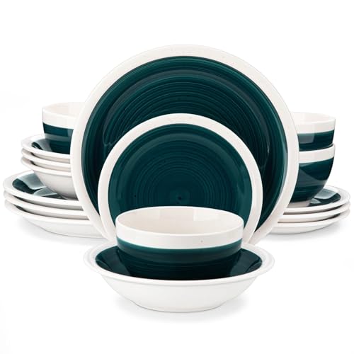 GenSDH Crockery Set 16/32 Piece Stoneware Tableware Set with Dinner/Dessert Plate Cereal/Pasta Bowl for 4/8 Person 4 Color Optional,Green,32 pcs