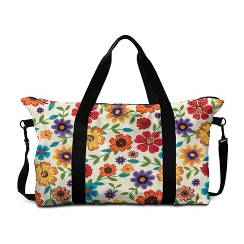 BIGCARJOB Flower Blossoms Foldable Duffle Bag for Travel Camping Overnight Bags Carry On Personal Item Travel Bag Outdoor Gym Duffel Bags with Adjustable Strap