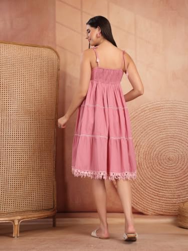 Image of COTLAND Fashions Breathable Cotton Printed A-Line Midi Dress for Women