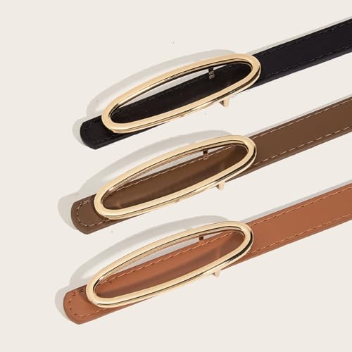 3 Pack Skinny Women Faux Leather Belt for Jeans Ladies Solid Color Thin Waist Belt for Dresses Adjustable with Gold Buckle 0.7" Width3