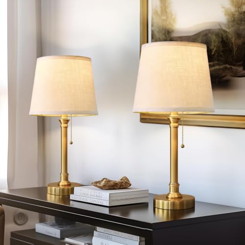 Oneach 19.5&rdquo; Brass Gold Small Table Lamps Set of 2 for Living Room Bedroom