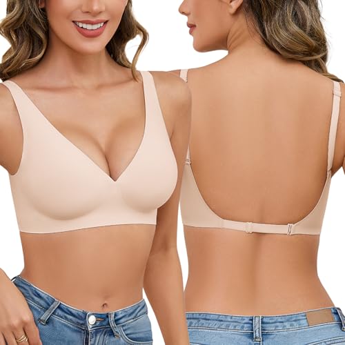 Niwicee Soutien Gorge Dos Nu Invisible sans Armature Soutien Gorge Push Up pour Femme Brassiere Deep V Bralette Convertible Dos en U Soutien Gorge Dos...