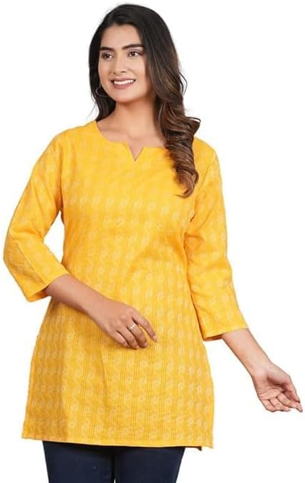 Traditional Cotton Print Kurta Office Short Kurti Tops Tunics for Women