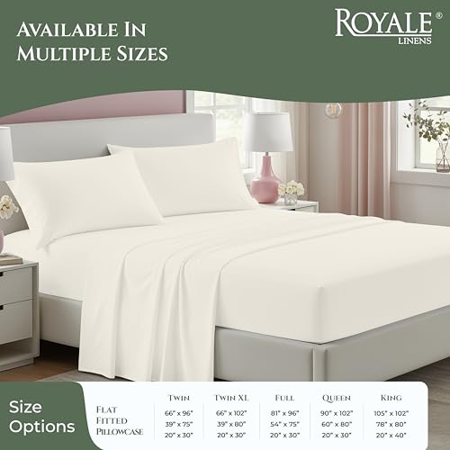 Image of ROYALE LINENS 100% Organic Cotton Twin Sheet Set - 16 inch Deep Pocket Bed Sheets - Eco Friendly Ivory Bed Sheets - Sabanas Twin - 1 Flat, 1 Fitted & 1 Pillowcases - Ivory Sheet Set - Cotton Bedding Sets