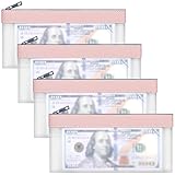 VOCHIC 4pcs Storage Bags with Zipper, Pink TPU Money Pouch, Clear Bank Deposit Bags, Waterproof Cash Bag for Collectors, Multi-Purpose Check Wallet (Pink, 7.6 x 3.7 inch, 4 Bags)