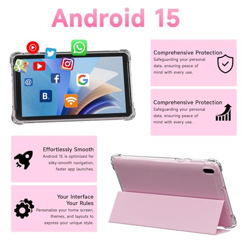 Image of BYANDBY Tablet 7 inch Android 15.0 Tablet, 8GB+32GB ROM (1TB Expand), Quad-Core, WiFi, GMS, Dual Camera, Educational, Games(Pink