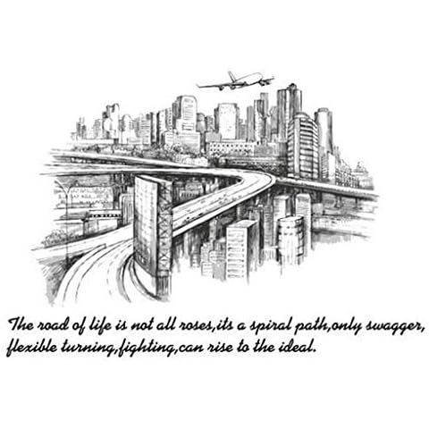 Silhouette Style City Sketch Wall Stickers Cover