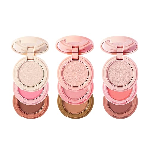 FantasyDay Makeup Eyeshadow Palettes, 3-in-1 Protable Multifunction Blush Highlighter Contour Palettes with 3 Trend Colors for Daily Natural Luster Makeup, Waterproof Long Lasting - 2 Pack #4