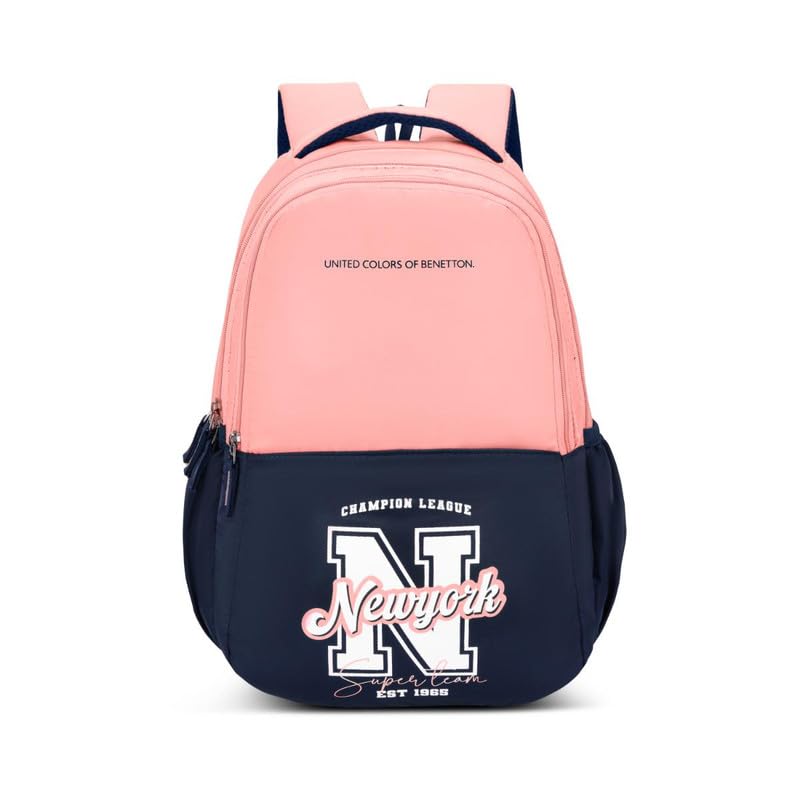 Image of United Colors of Benetton Backpack Flux | Printed High School Bag With 3 CompartMen'sts, Airmesh Padding & 1-Year Warranty - 25L Capacity | Daypack For School Girls & Boys