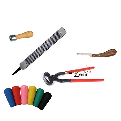 5 PCS Farrier Horse Hoof Care Kit–Complete Set of Nippers,Hoof Rasp,Ergonomic Handle,RH Poly Knife, Hoof Trimming,Shaping,&Shoeing Tools for Professional Farriers,Horse Owners,Equine Care Experts