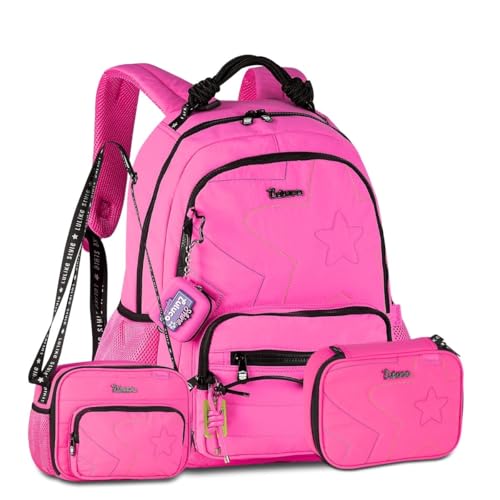Luluca Mochila Com Lancheira e Estojo Box Kit Escolar Feminino Completo (Rosa)