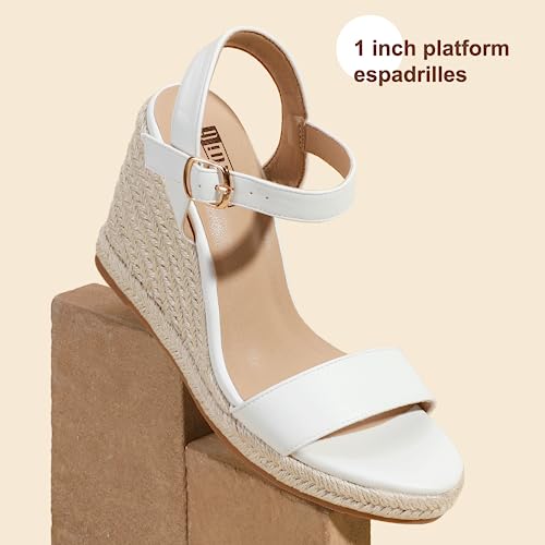 Image of IDIFU IN4 Espadrille Wedge Sandals for Women Open Toe Ankle Strap Platform Wedges Heels Causal Summer Wedge Shoes Comfortable Espadrilles Wedges