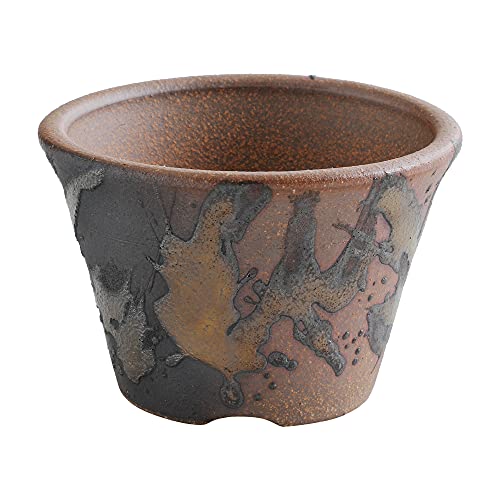 Wazakura Japan - Maceta para Bonsai Colección Banko 100% Hecha en Japón, Tiesto pequeño y Redondo de cerámica, 12 cm de diámetro, Agujero de Drenaje - Esmaltado Kindami