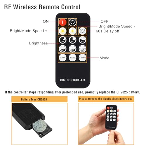 Image of Dimmable White COB LED Strip Light Kit with RF Remote & UL-Certified 12v Power Supply,CRI93+Flexible Cuttable Bright Cob Light Strip for Under Cabinet,Bedroom,Office Decor DIY Projects