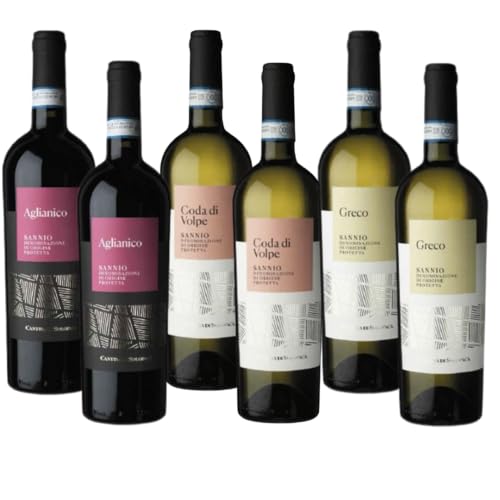 Cantina di Solopaca Mix Campania Greco, Coda di Volpe e Aglianico Sannio DOP | Vino Bianco e Rosso | 6 Bottiglie 75Cl | Offerta