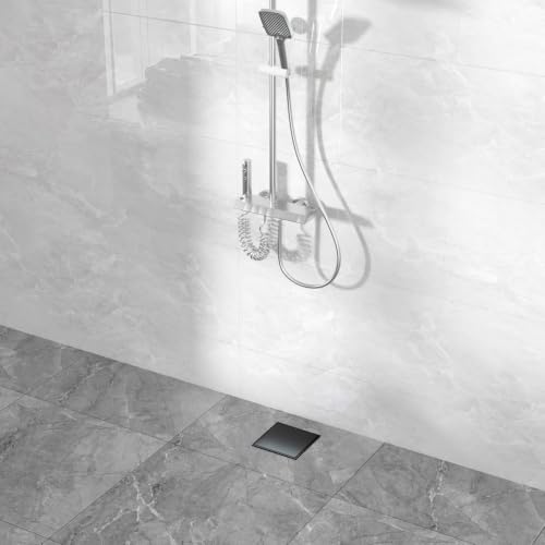 Image of Tapsa Tile Insert Floor Drain | 304 Stainless Steel | Invisible Shower Drain Channel | Shower Drain Channel |Water Drain Channel| Floor Drain with Cockroach Trap | Anti-Rust. (Black, 4X4)