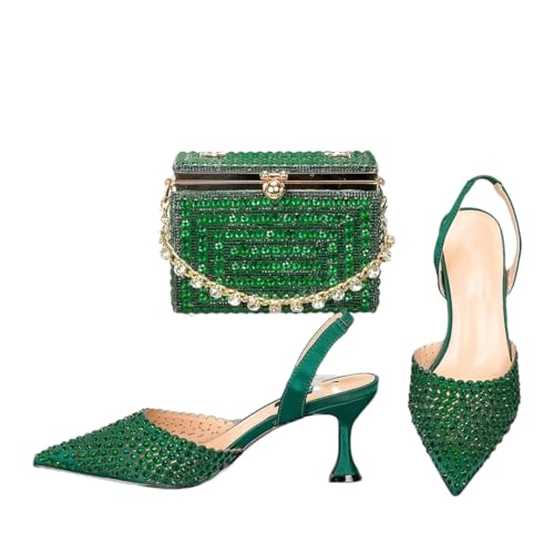 Fjnbbiot Fashion Design Diamond Chain Bag and Pointed High Heels Decoration Full Diamond