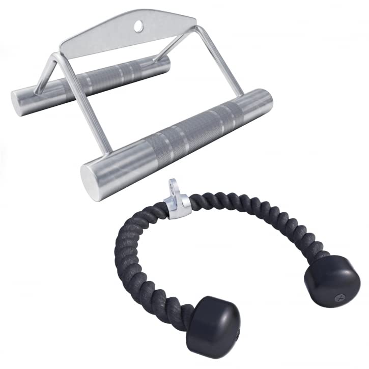 Gorilla Sports Set de Traction (Corde en Nylon, Double poignée d'aviron)