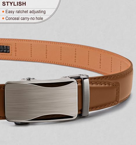 Image of BULLIANT Mens Ratchet Belt, Leather Adjustable Slide Belt For Mens Dress Casual Pant 1 3 /8 inch,Size Adjustable