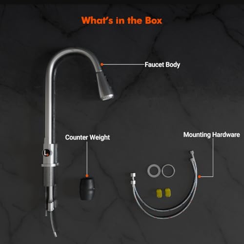 Image of Lorazzo Creo Pull-Down Kitchen Faucet SS304 | Kitchen Sink Tap Faucet - Hot and Cold with 360 Swivel, Dual Spray Modes | Deck Mount Kitchen Tap for Home Sink | 10-Year Lorazzo Limited Warranty