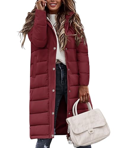 Jyanl Womens Winter Coats Long Puffer Jacket Coat Down Thicken Warm Quilted Jacket Puffy Padded Full Zip Hoodie Coat Side Zipper Hood Outerwear