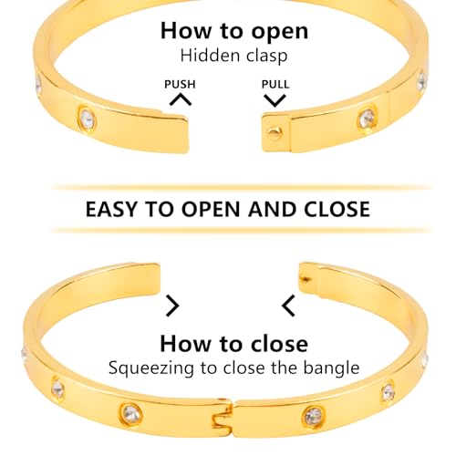 Stainless Steel Full Diamond Love Bracelet, Bangle Bracelets for Women, Female Jewelry Friendship Love Bracelet Christmas Birthday Valentine's Day Wedding Couple Gift3