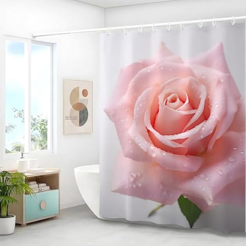 Rideau de douche anti moisissure imperméable avec ourlet lesté rose - 4