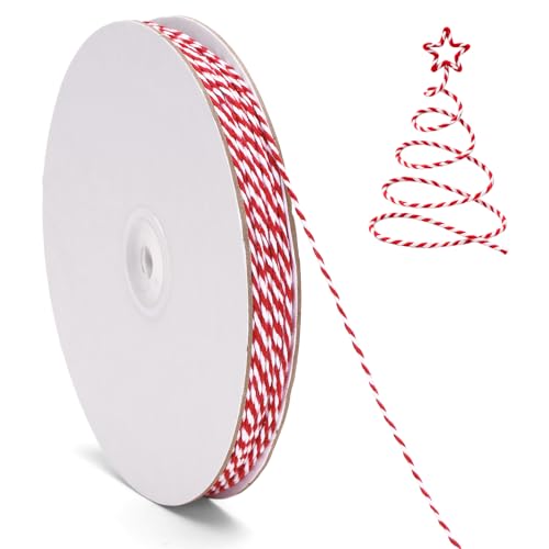 G2PLUS Christmas String - 2mm 328ft White Red Cotton Twine String for Gift Wrapping Baking Packaging DIY Crafts Christmas Party Decorations