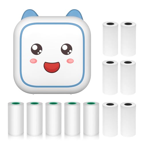 Stampante termica multifunzione Sticker Maker Instant Photo Inkless Supporto Connessione BT per Smartphone con 6 rotoli di carta 57 mm+5 di autoadesiva compatibile con iOS Green 6