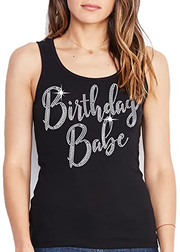 Birthday Shirts for Women Bedazzled - Real Rhinestone Tank Tops - Womens Birthday Party Supplies