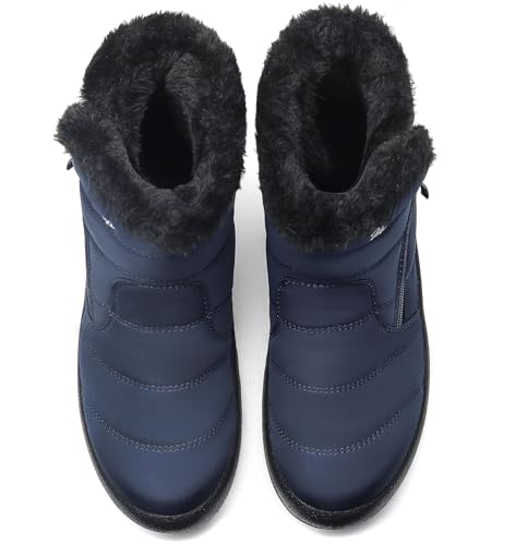 Vunavueya Winterstiefel Damen Warm gefütterte Winterschuhe Schneestiefel Winter Schlupfstiefel Kurzschaft Stiefel Boots Schuhe Blau Navy 40.5 EU_260