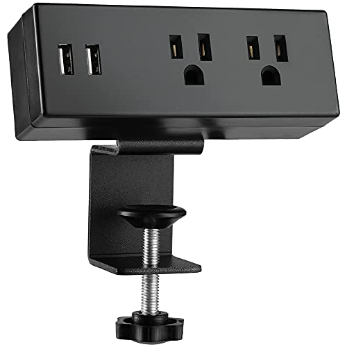 Desk Edge Power Strip with USB Ports Desktop Clamp Power Outlets Mountable Under Desk Power Socket 6'56 Feet Extension Cord ETL Certified (Black)