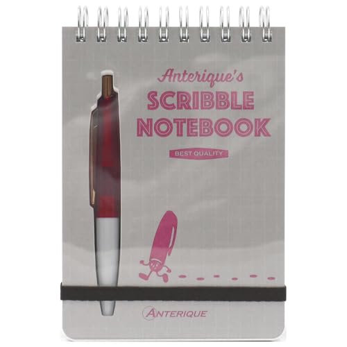 アンテリック ボールペン付き5mm方眼ミニノート白地 ボールペン:レッド ME7R-R ゴムバンド付 ANTERIQUE