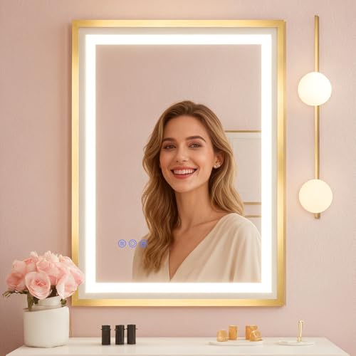 LED Bathroom Mirror 20X28 Makeup Mirror with Lights, Wall-Mounted Vanity
