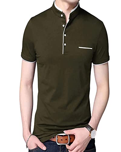 Image of Cotton Mandarian Collar T-Shirt for Men Pack of 1 (Size-S, M, L, XL, XXL)