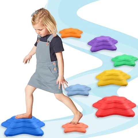 Gentle Monster Stepping Stones for Kids, Set of 8 Pcs for Balance with Non-Slip Bottom - Exercise Coordination and Stability Cover