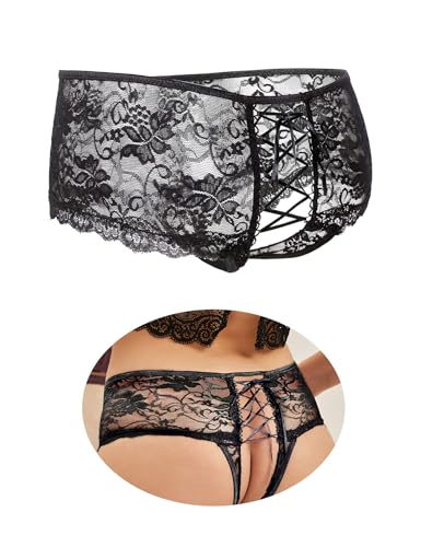 ohyeahlady Höschen Ouvert Damen Sexy Erotik Große Größen String Tanga Dessous Damen Sexy Unterwäsche Spitze Unterhosen Offener Schritt Brazilian...