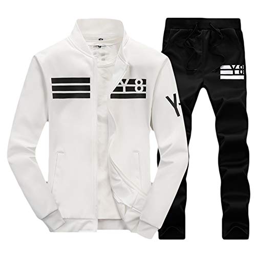 Men's Tracksuit Athletic Sports Tracksuit 2 Piece Sweat Suit Set (White, 3XL)
