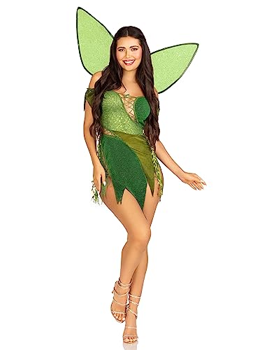 Leg Avenue Women’s 2 PC Forest Fairy Costume for Women Sexy Halloween Costumes for Women with Shimmer Fairy Wings Adult, Green, Medium