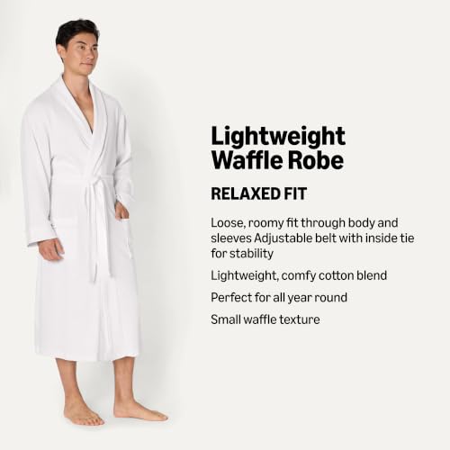 Image of Amazon Essentials Men's Lightweight Cotton Waffle Bath Robe, Mid-Length Loungewear (Available in Big & Tall)