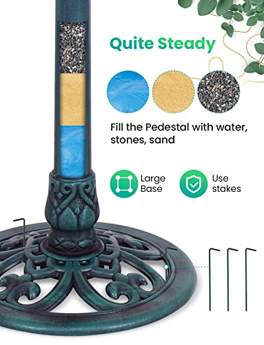 Happaws Bird Bath 28 Inch Tall Bird Feeder, Polyresin Lightweight Bird Baths For Outdoors, Sturdy Antique Garden Birdbath With Anchors #TOP3