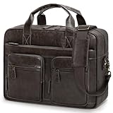 RAINSMORE Maletin Portatil 15,6 Pulgadas Vintage de Piel PU Bolso Hombre Bandolera Para Trabajo Negocios Oficina Universidad Vieja Escuela Café