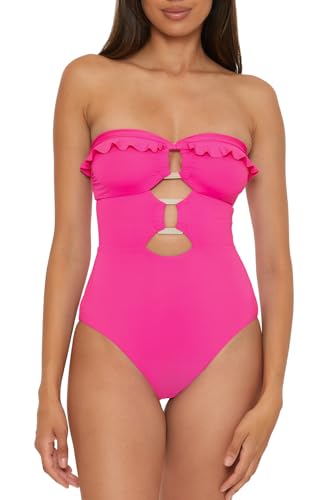 Soluna Swim Women's Standard Buckle Up One Piece Bandeau Swimsuit with Cut Out Neckline and Removable Cups, Bathing Suits4