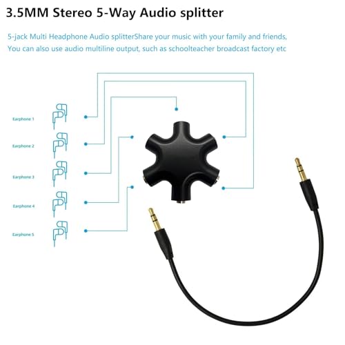 Image of 3.5mm 5-Port Female Audio Splitter, 5-Way Multi Earphone Jack Adaptor for Headphones 【1 Pack】