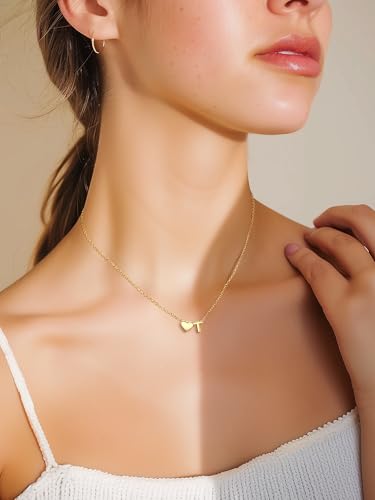 PROSILVER Initial Heart Necklace for Women, 925 Sterling Silver Tiny Heart Letter Necklace Siver, Gold Necklace, Come with Box2