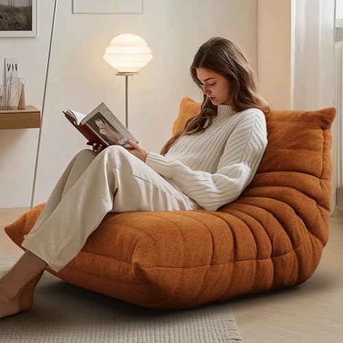 cebihy Fireside Togo Sofa Bean Bags Chair for Adults Giant BeanBag Chairs Floor Couch for Living Room Bedroom Dorm Office, Compression Togo Couch, No Assembly Required, Orange
