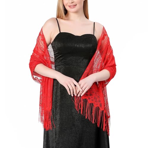 Women's Pashmina Gypsy Cape Fall Scarf Long Lace Fringe Scarves Lightweight Summer Breathable Fashion Soft4