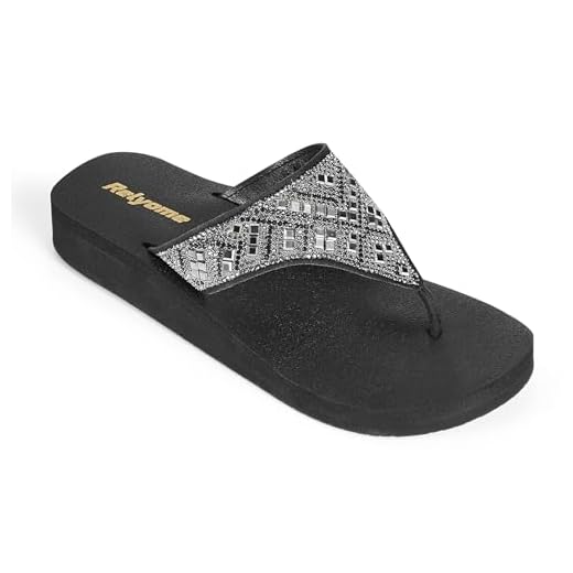 RelyOme Chinelo feminino de strass, suporte de arco, plataforma média, brilhante, confortável, sandália de dedo elegante, Sj-preto, 40